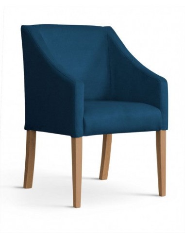 Fauteuil fixe rembourré avec tissu et pieds en bois Velours Capri Bleu / Chêne, l58xA60xH89 cm Comment ça marche