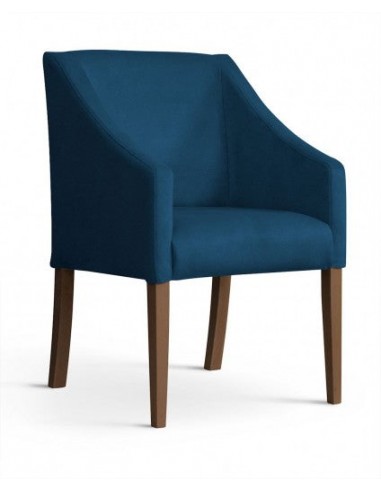 Fauteuil fixe tapissé de tissu et pieds en bois Velours Capri Bleu / Noyer, l58xA60xH89 cm commande en ligne