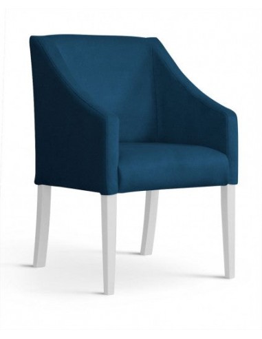 Fauteuil fixe tapissé de tissu et pieds en bois Velours Capri Bleu / Blanc, l58xA60xH89 cm commande en ligne