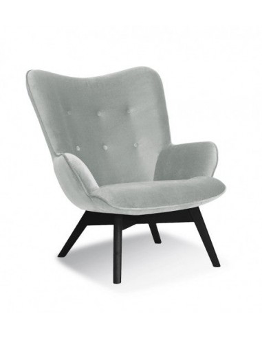 Fauteuil fixe tapissé de tissu, avec pieds en bois Chérubin Argent / Noir, l79xA91xH93 cm à prix réduit toute l'année