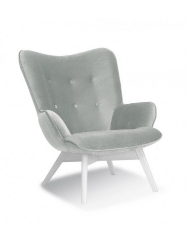 Fauteuil fixe recouvert de tissu, avec pieds en bois Cherub d'argent / Blanc, l79xA91xH93 cm en ligne