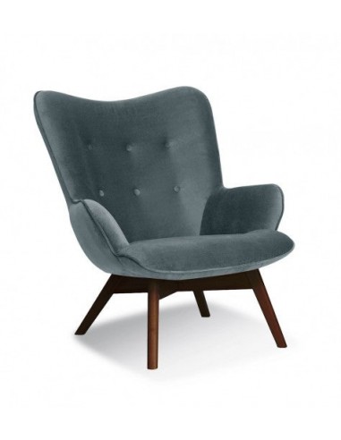 Fauteuil fixe rembourré en tissu, avec pieds en bois Chérubin Gris / Noyer, l79xA91xH93 cm du meilleur 