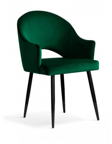 Chaise rembourrée avec tissu et pieds en métal Goda Velours Vert / Noir, l54xA58xH87 cm à prix réduit toute l'année