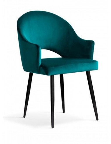 Chaise rembourrée tissu et pieds métal Goda Velours Turquoise / Noir, l54xA58xH87 cm paiement sécurisé