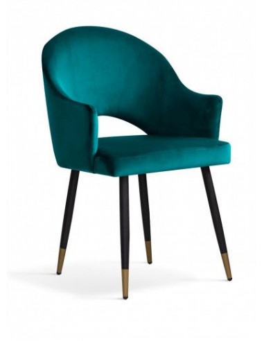 Chaise rembourrée tissu et pieds métal Goda Velours Turquoise / Noir / Or, l54xA58xH87 cm Comparez et commandez 