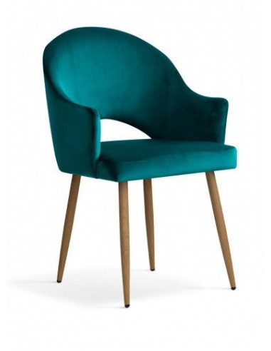 Chaise rembourrée en tissu avec pieds en métal Goda Velours Turquoise / Chêne, l54xA58xH87 cm en ligne