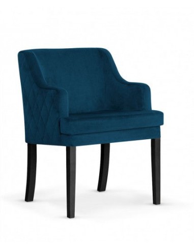 Fauteuil fixe capitonné en tissu avec pieds en bois Grand Bleu Marine / Noir, l58xA60xH89 cm vous aussi creer 