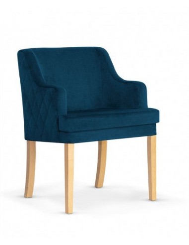 Fauteuil fixe capitonné en tissu, avec pieds en bois Grand Bleu Marine / Chêne, l58xA60xH89 cm Livraison rapide