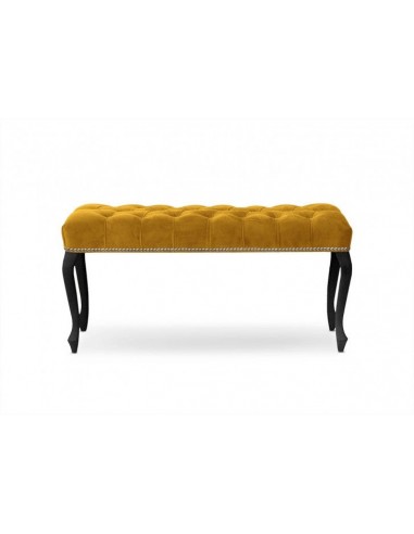 Banc rembourré en tissu, avec pieds en bois Ingrid Medium Jaune / Noir, l100xA40xH49 cm Amélioration de cerveau avec