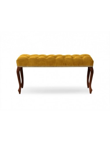 Banc rembourré en tissu, avec pieds en bois Ingrid Medium Jaune / Noyer, l100xA40xH49 cm Vous souhaitez 