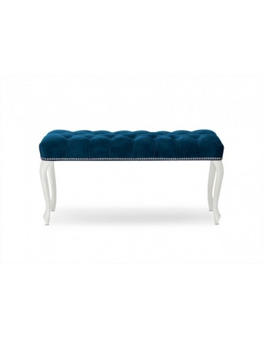 Banc rembourré en tissu, avec pieds en bois Ingrid Medium Navy / Blanc, l100xA40xH49 cm prix