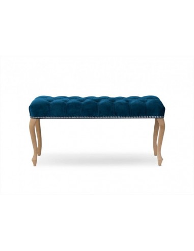 Banc rembourré en tissu, avec pieds en bois Ingrid Medium Navy / Hêtre, l100xA40xH49 cm Faites des économies