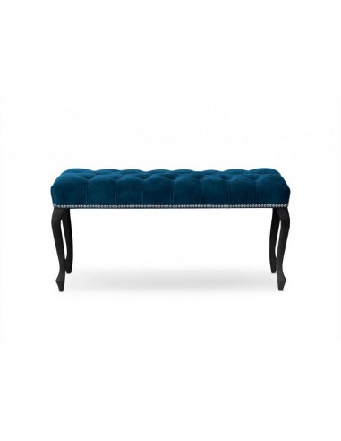 Banc rembourré en tissu, avec pieds en bois Ingrid Medium Navy / Noir, l100xA40xH49 cm rembourrage situé sous