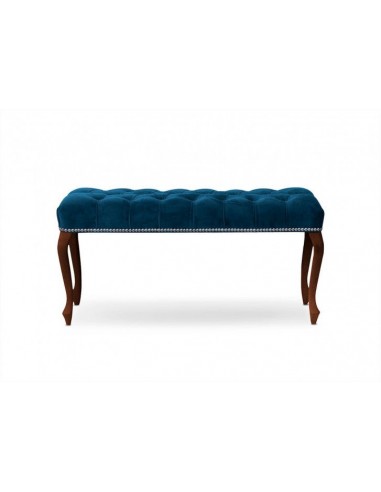 Banc rembourré en tissu, avec pieds en bois Ingrid Medium Navy / Walnut, l100xA40xH49 cm JUSQU'A -70%! 