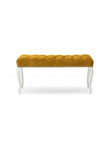 Banc rembourré en tissu, avec pieds en bois Ingrid Large Jaune / Blanc, l120xA40xH49 cm de la marque