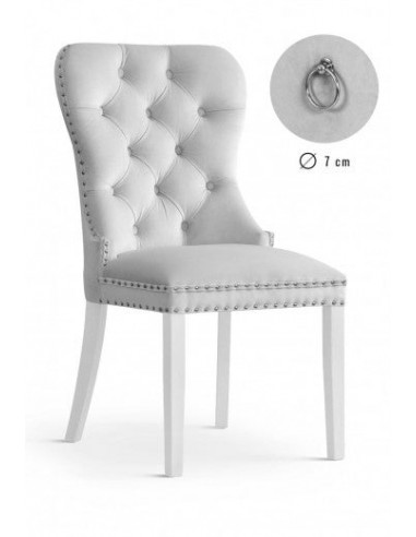 Chaise rembourrée avec tissu et pieds en bois Madame Velvet Argent / Blanc, l51xA63xH99 cm Economisez 