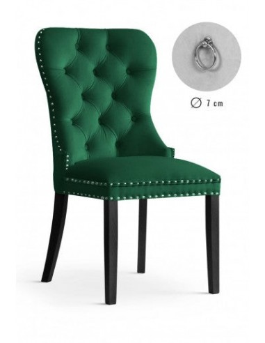 Chaise rembourrée avec tissu et pieds en bois Madame Velvet Vert / Noir, l51xA63xH99 cm soldes