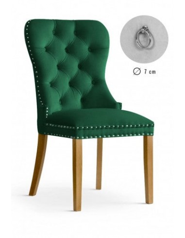 Chaise rembourrée avec tissu et pieds en bois Madame Velvet Vert / Chêne, l51xA63xH99 cm en stock