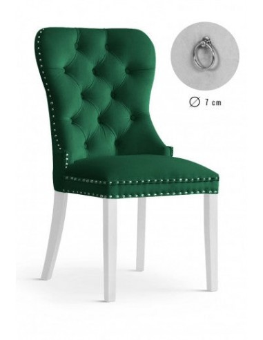 Chaise rembourrée avec tissu et pieds en bois Madame Velvet Vert / Blanc, l51xA63xH99 cm l'achat 