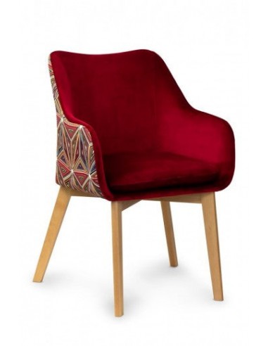 Chaise rembourrée avec tissu et pieds en bois Rouge Malawi / Hêtre, l56xA62xH84 cm les ctes