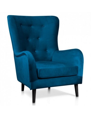 Fauteuil fixe tapissé de tissu, avec pieds en bois Bleu Maréchal / Noir, l85xA96xH103 cm Comparez et commandez 