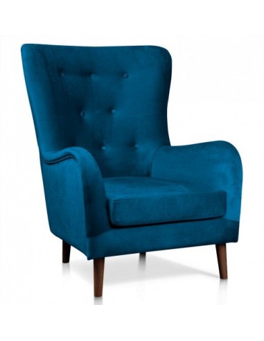 Fauteuil fixe tapissé de tissu, avec pieds en bois Marshal Bleu / Noyer, l85xA96xH103 cm 2024