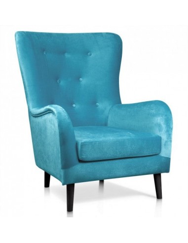 Fauteuil fixe tapissé de tissu, avec pieds en bois Marshal Turquoise / Noir, l85xA96xH103 cm À commander