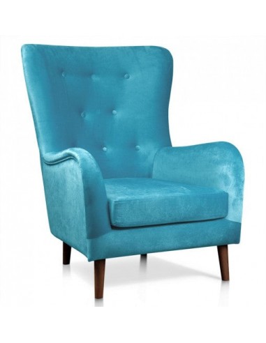 Fauteuil fixe tapissé de tissu, avec pieds en bois Maréchal Turquoise / Noyer, l85xA96xH103 cm Les êtres humains sont 