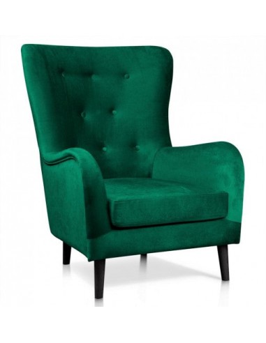 Fauteuil fixe tapissé de tissu, avec pieds en bois Vert maréchal / Noir, l85xA96xH103 cm français