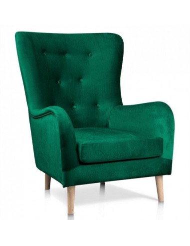 Fauteuil fixe recouvert de tissu, avec pieds en bois Marshal Vert / Chêne, l85xA96xH103 cm Dans la société mordern