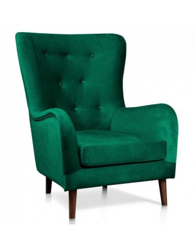 Fauteuil fixe tapissé de tissu, avec pieds en bois Marshal Vert / Noyer, l85xA96xH103 cm votre restaurant rapide dans 