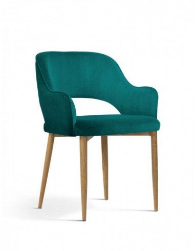 Chaise capitonnée tissu et pieds métal Mercy Velvet Turquoise / Chêne, l53xA60xH79 cm plus qu'un jeu 