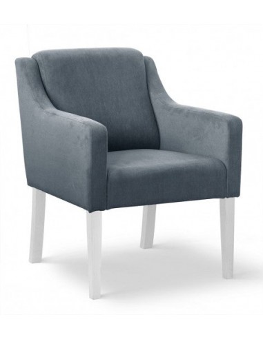 Fauteuil fixe tapissé de tissu et pieds en bois Velours Milo Gris / Blanc, l68xA66xH85 cm Fin de série