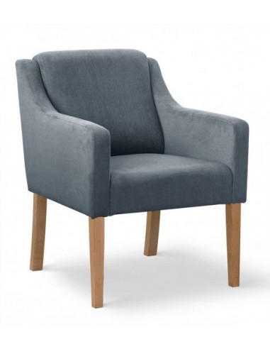 Fauteuil fixe tapissé de tissu et pieds en bois Milo Velours Gris / Chêne, l68xA66xH85 cm français