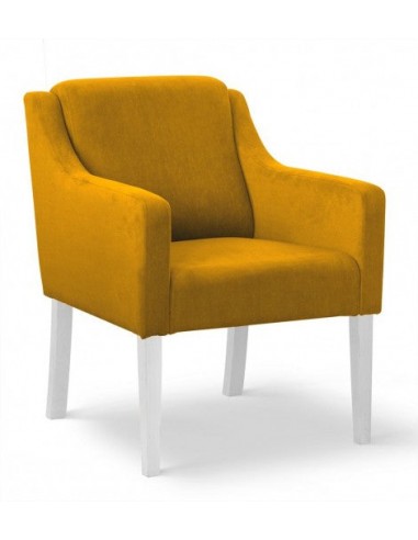 Fauteuil fixe tapissé de tissu et pieds en bois Velours Milo Jaune / Blanc, l68xA66xH85 cm Pour