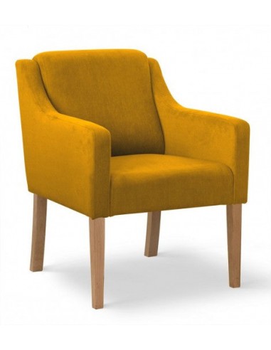 Fauteuil fixe tapissé de tissu et pieds en bois Velours Milo Jaune / Chêne, l68xA66xH85 cm français