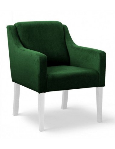 Fauteuil fixe tapissé de tissu et pieds en bois Velours Milo Vert / Blanc, l68xA66xH85 cm Jusqu'à 80% De Réduction