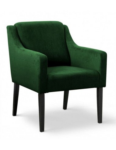 Fauteuil fixe tapissé de tissu et pieds en bois Velours Milo Vert / Noir, l68xA66xH85 cm pas cher 