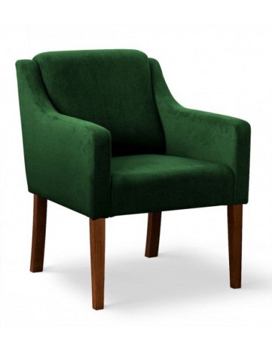 Fauteuil fixe tapissé de tissu et pieds en bois Velours Milo Vert / Noyer, l68xA66xH85 cm outlet