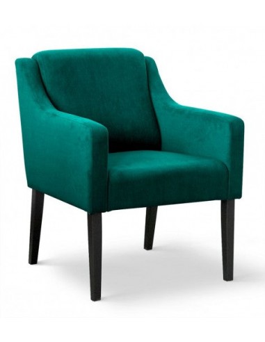 Fauteuil fixe rembourré avec tissu et pieds en bois Milo Velours Turquoise / Noir, l68xA66xH85 cm du meilleur 