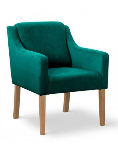 Fauteuil fixe tapissé de tissu et pieds en bois Milo Velours Turquoise / Chêne, l68xA66xH85 cm Fin de série