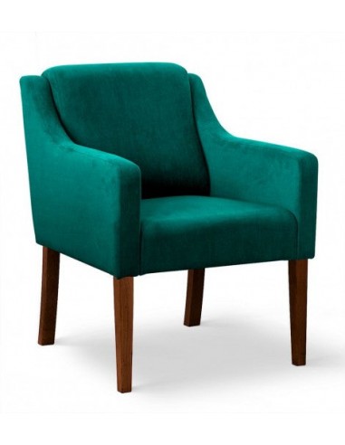 Fauteuil fixe tapissé de tissu et pieds en bois Milo Velours Turquoise / Noyer, l68xA66xH85 cm l'évolution des habitudes 