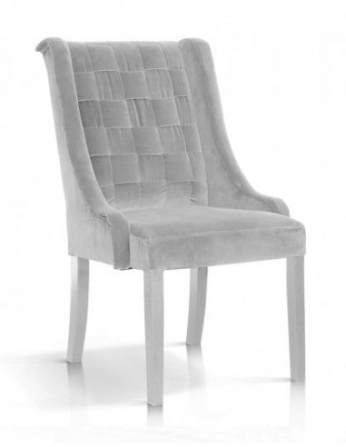 Chaise rembourrée en tissu, avec pieds en bois Prince Velvet Argent / Blanc, l55xA70xH105 cm la chaussure