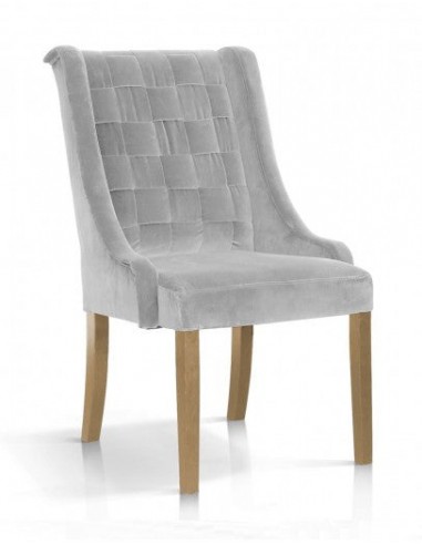 Chaise rembourrée en tissu, avec pieds en bois Prince Velvet d'argent / Chêne, l55xA70xH105 cm de la marque