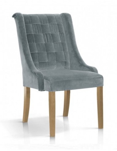 Chaise rembourrée en tissu, avec pieds en bois Prince Velours Gris / Chêne, l55xA70xH105 cm en stock