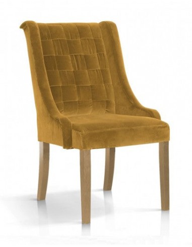 Chaise rembourrée en tissu, avec pieds en bois Prince Velours Jaune / Chêne, l55xA70xH105 cm livraison gratuite