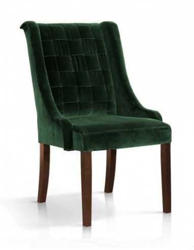 Chaise rembourrée en tissu, avec pieds en bois Prince Velvet Vert / Noyer, l55xA70xH105 cm soldes