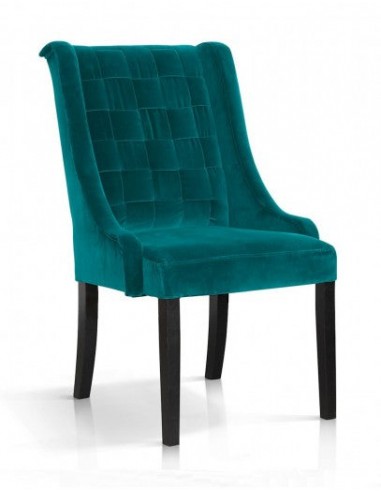 Chaise capitonnée en tissu, avec pieds en bois Prince Velvet Turquoise / Noir, l55xA70xH105 cm Venez acheter