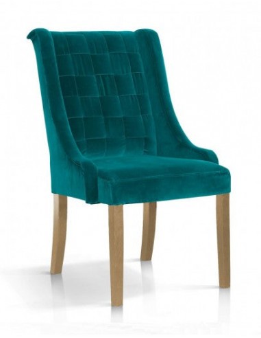 Chaise rembourrée en tissu, avec pieds en bois Prince Velours Turquoise / Chêne, l55xA70xH105 cm solde