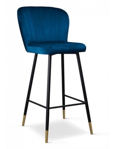 Tabouret de bar tapissé de tissu, avec pieds en métal Shelly Bleu / Noir / Or, l50xA53xH106 cm offre 